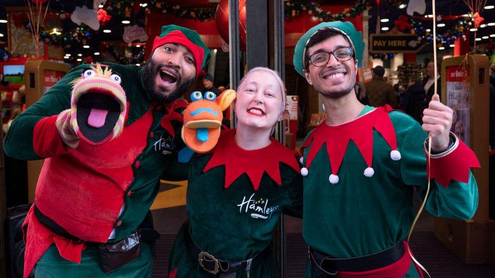 Hamleys elves outside its flagship Regent Street store