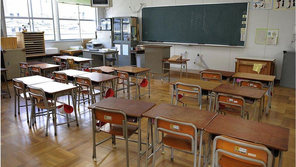 An empty classroom in Nisitenma Elementary School in Osaka, Japan, on May 18, 2009.