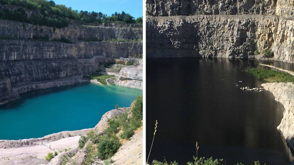 Black dye added to a quarry pool in Flintshire