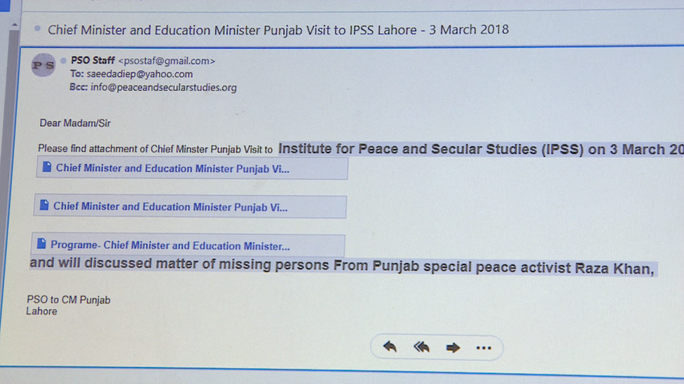 A screenshot of the email Mrs Saeeda received reportedly from the chief minister of Punjab.