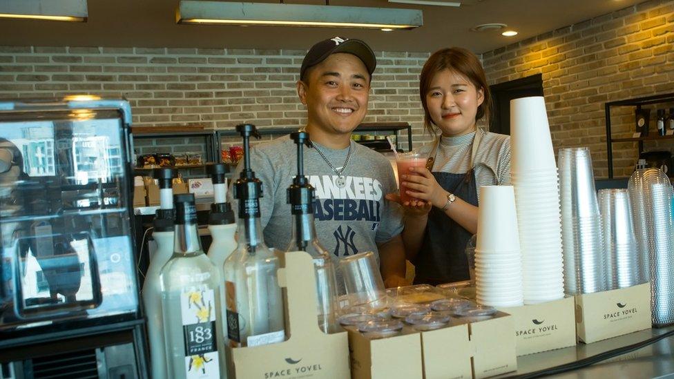 Joseph Park in his coffee shop in Seoul