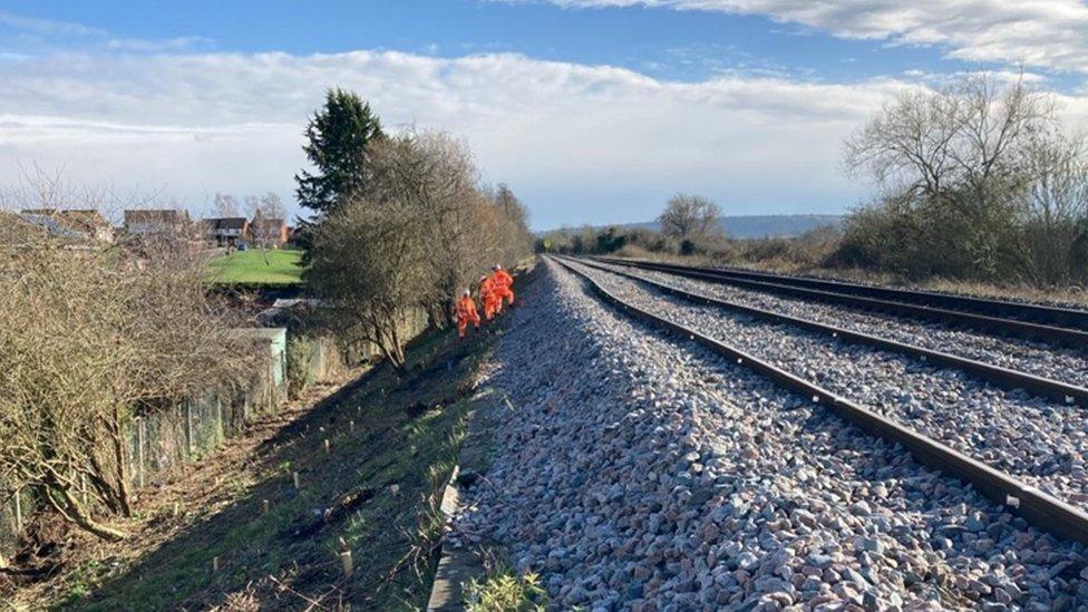 The landslip viewed from the track