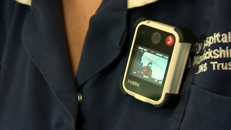 A body camera worn by a nurse