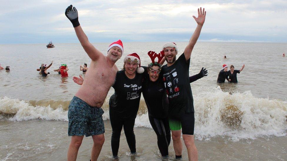 Swimmers in the sea at Felixstowe