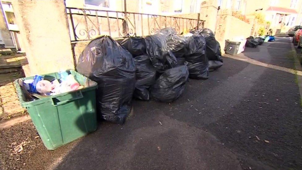 Recycling waste awaiting collection in Bath