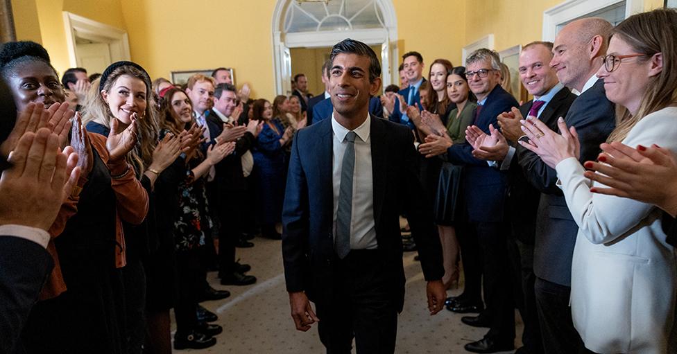 Rishi Sunak enters Downing Street as the new prime minister