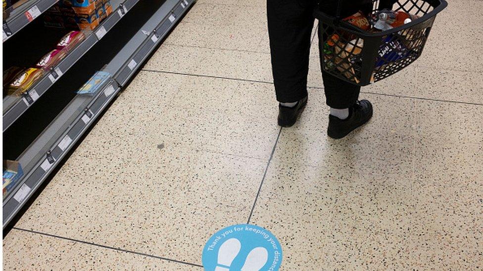 Man queuing in supermarket