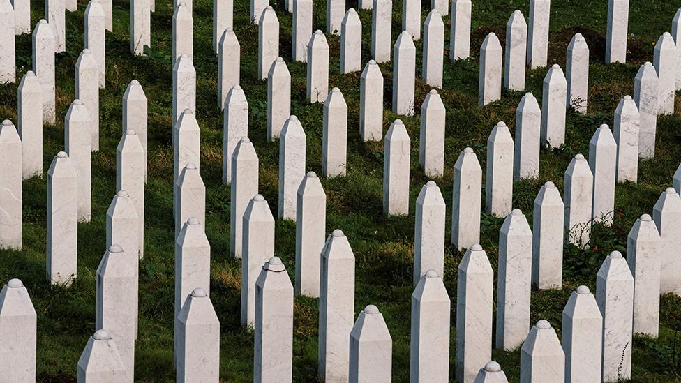 Gravestones at the memorial centre of Potocari near Srebrenica