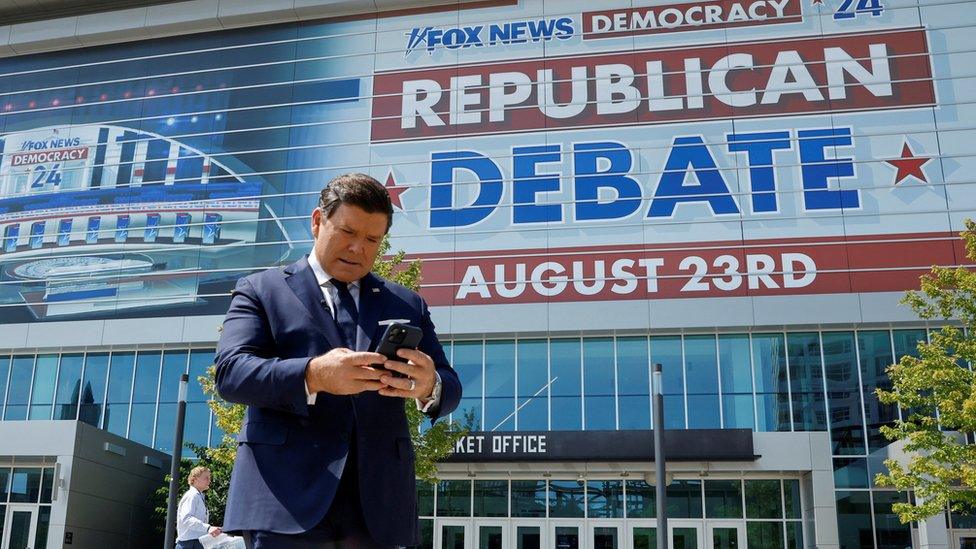 Debate moderator Bret Baier outside of debate arena