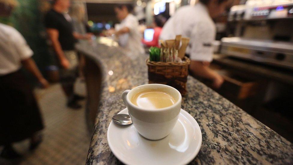 A coffee on the counter of a cafe in Rio de Janeiro