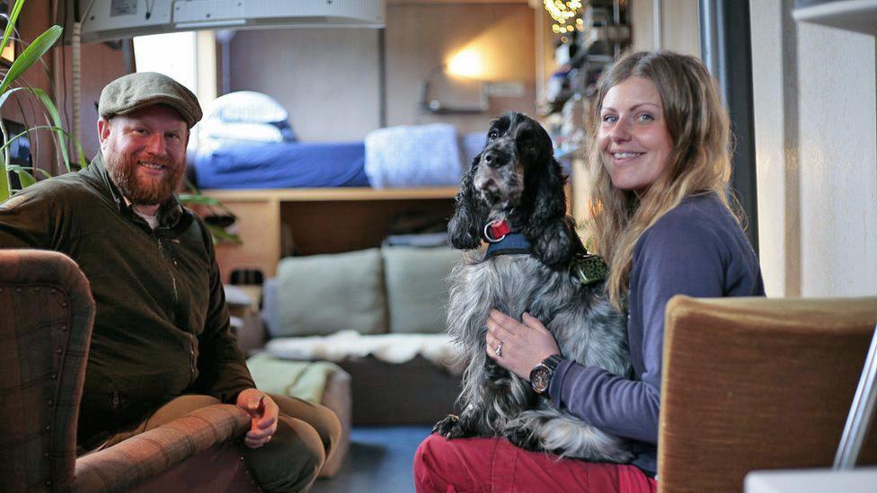 Aubrey and Clare Fry say life with their dog, Morgan, in the shipping container is very cosy