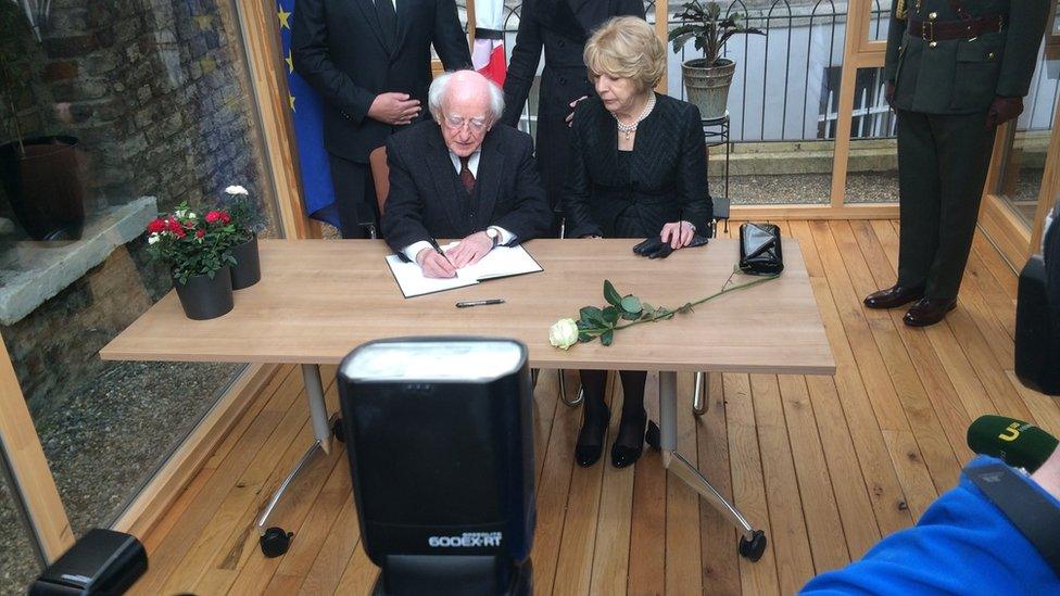 Michael D Higgins signed a book of condolences at at the French Embassy in Dublin.