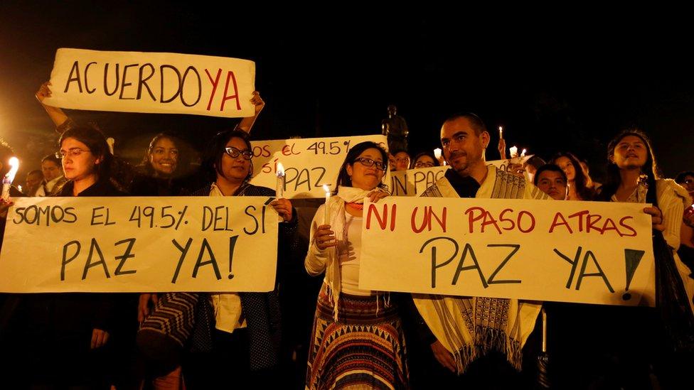 Demonstrators march for peace in Bogota,