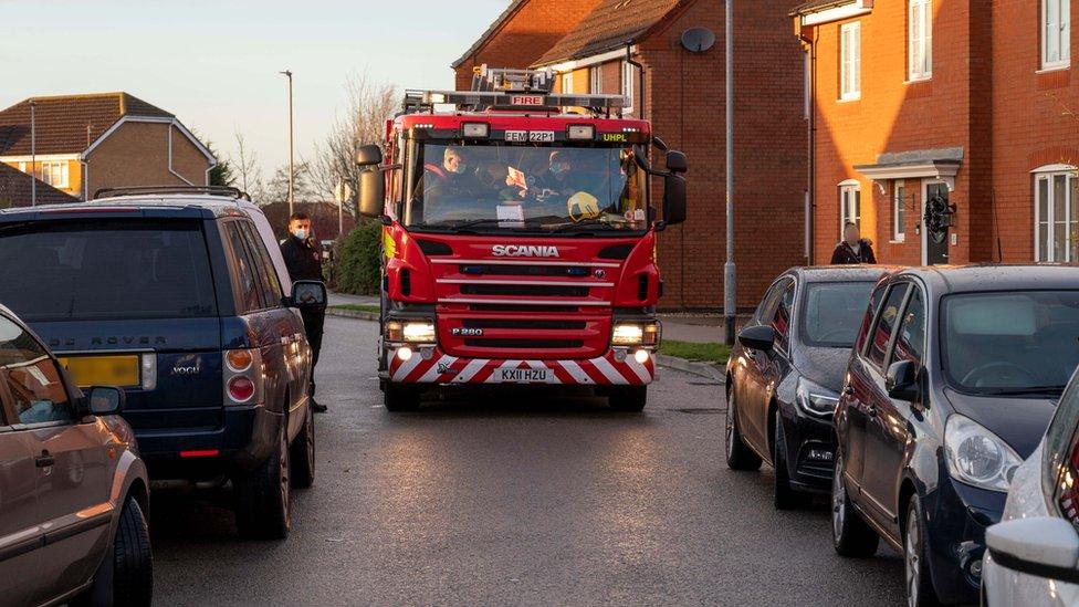 Fire engine on busy road