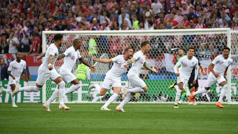 England players celebrate Kieran Trippier's goal against Croatia in the World Cup semi-final