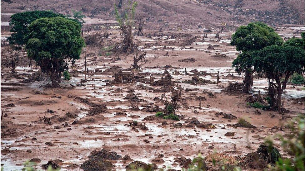 Aerial view of the Samarco dam disaster