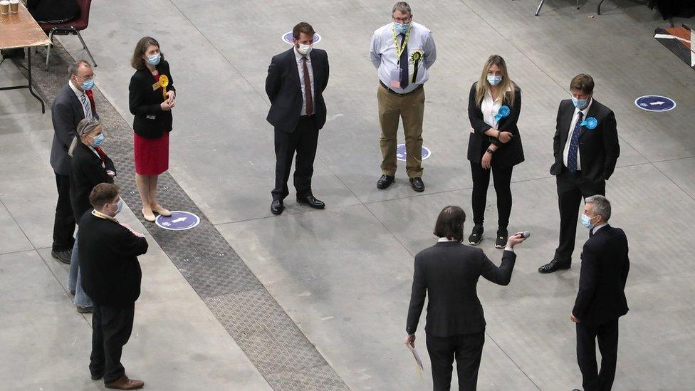 A group of candidates for Aberdeenshire West gather to hear the results