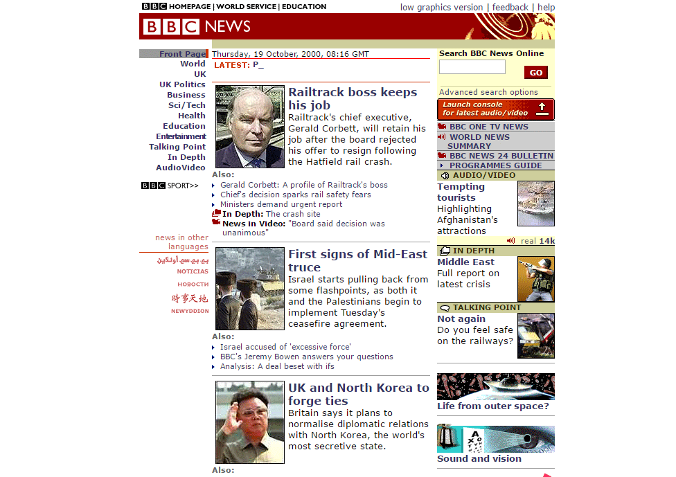 Crop of front page on 19 Oct 2000