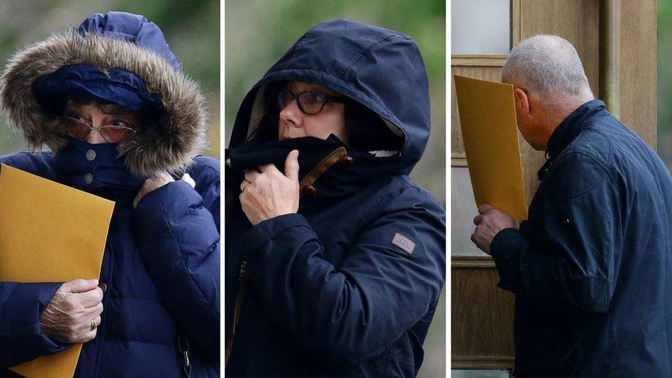 Left to right: Margaret Rigby, Jayne MacDonald and Allan MacDonald all arriving at court