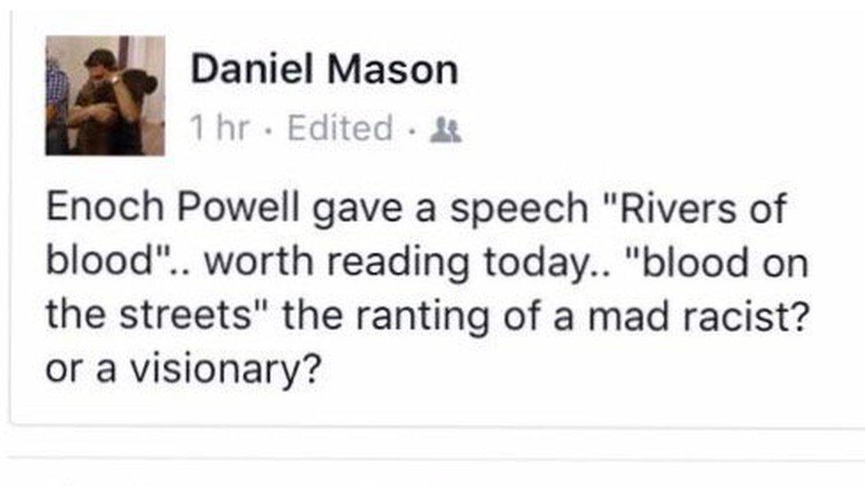 Daniel Mason Facebook post