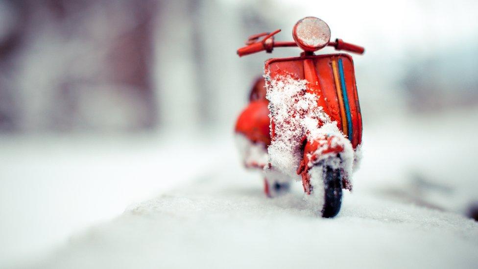 Red Vespa - Snow is here - Solothurn Switzerland - November 2012