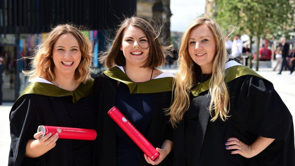 A group of graduates outside Edinburgh University's McEwan Hall