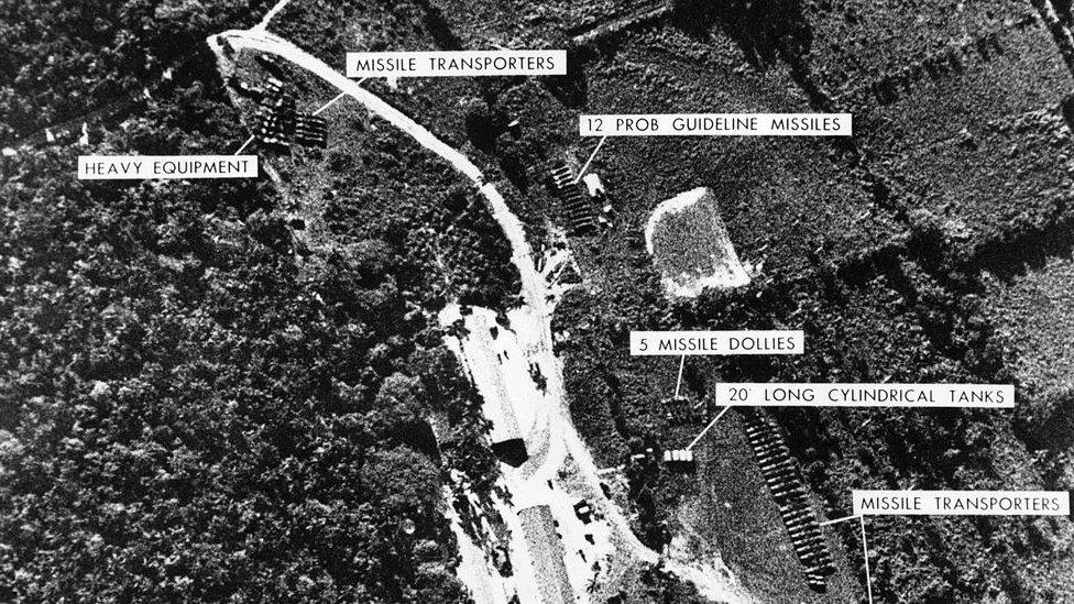 A photograph of a ballistic missile base in Cuba was used as evidence with which U.S. President John F. Kennedy ordered a naval blockade of Cuba during the Cuban missile crisis