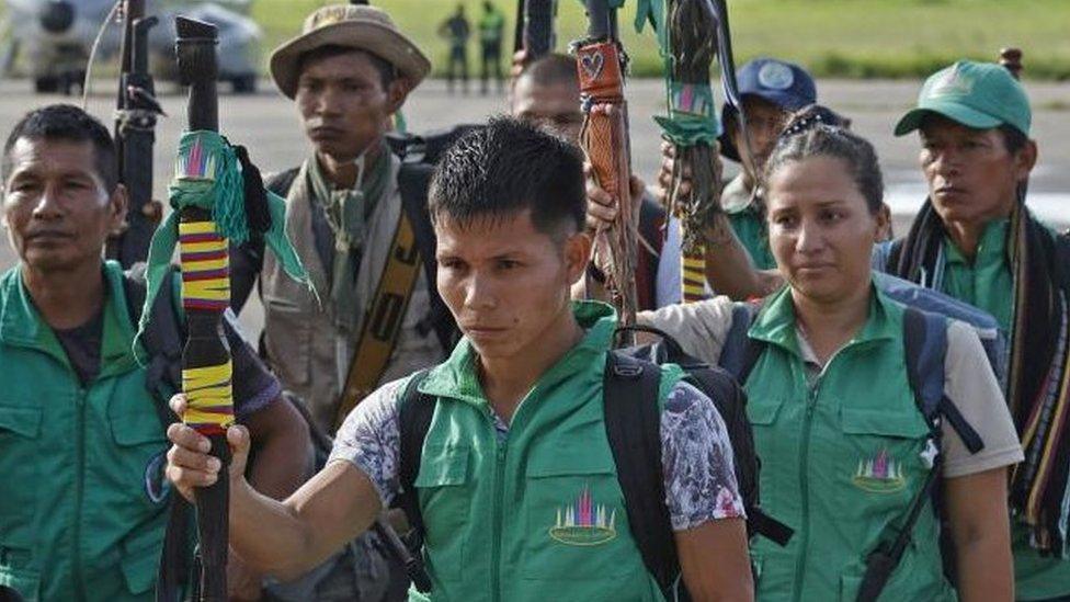 Indigenous people (18 from the Murui and Siona ethnic group, and 7 Coreguajes from Caqueta department) arrive at the San Jose del Guaviare airport to join other indigenous search groups who know the jungle well and will combine their knowledge to help in the search for the four young brothers lost in the jungle after their Cessna 206 plane crashed, in Guaviare, Colombia, 21 May 2023