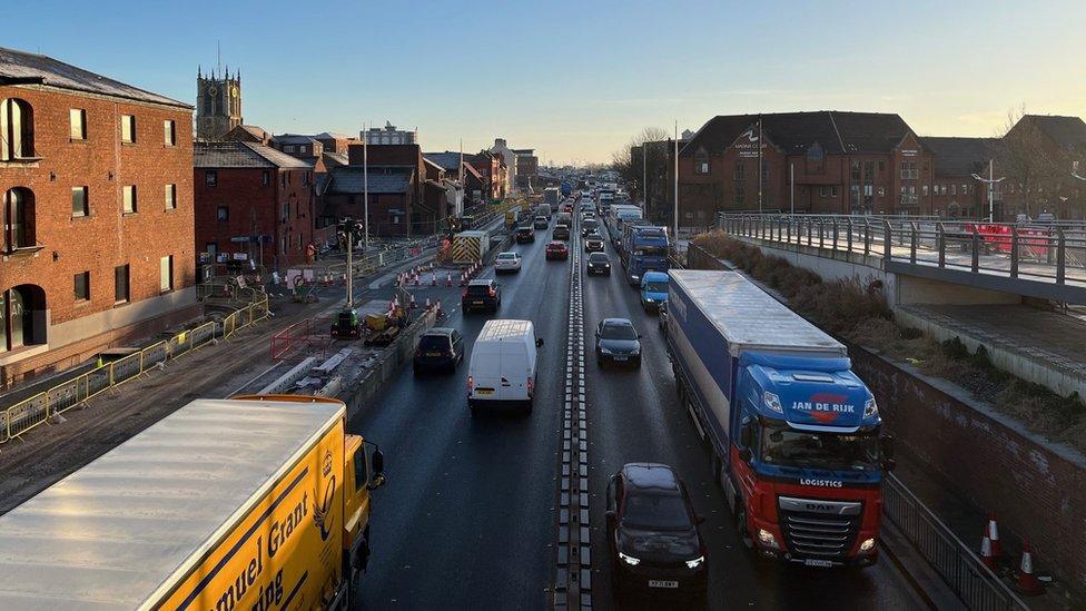 Traffic was queuing on the A63 as far back as Saltend during rush hour