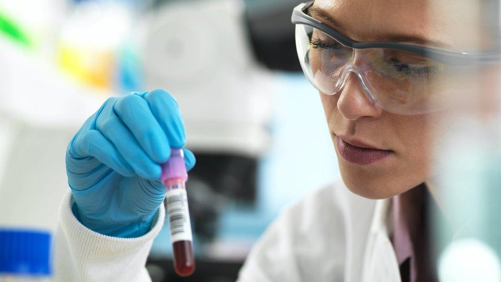 researcher looking at bloodsample