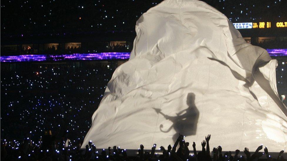 Prince performs during the "Pepsi Halftime Show" at Super Bowl XLI between the Indianapolis Colts and the Chicago Bears on February 4, 2007