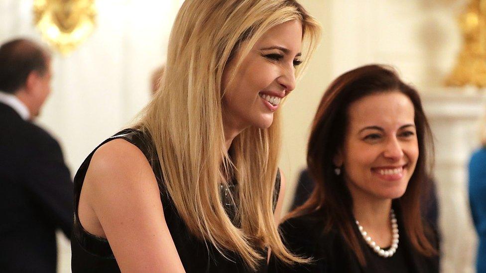 Ivanka Trump (L) and Dina Powell in February 2017 in Washington DC.