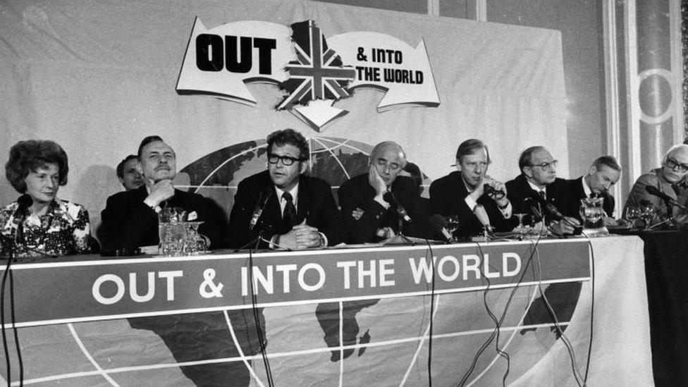 Enoch Powell shares a stage with Labour politicians