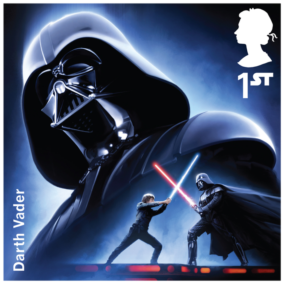 A Royal Mail Star Wars stamp of Darth Vader