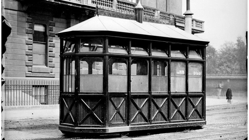 An early example of a cabmen's shelter in London, 1873 - 1900