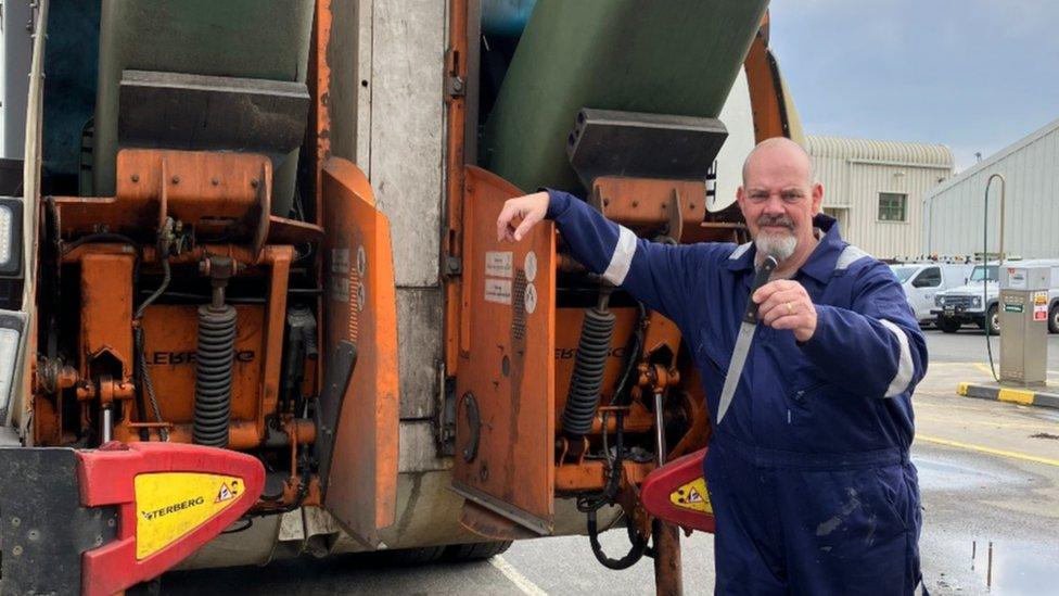 One of the knives held by Simon Lewis, Assistant Manager, Highway Services for States Works