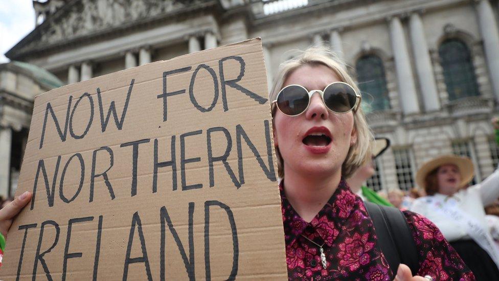 A woman calling for abortion reform in Northern Ireland