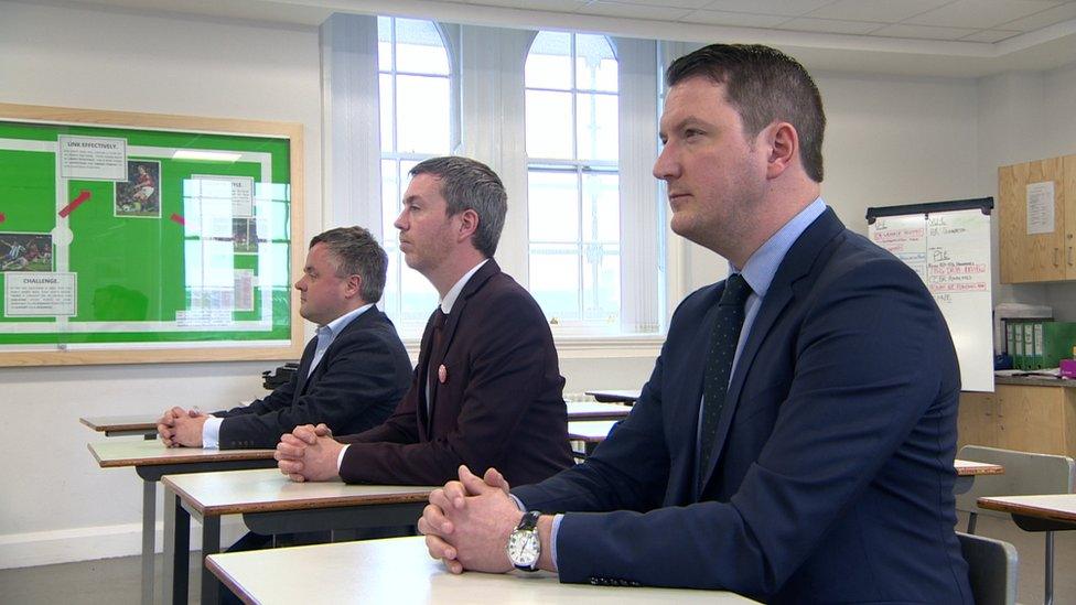 Carl Whyte, Mal O'Hara and John Finucane went to school together and are stood for different parties in the local government elections.