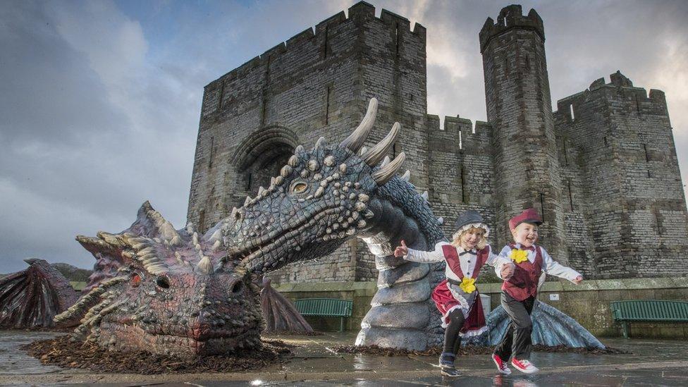 Dwynwen, the new Cadw dragon, is at Caernarfon castle throughout March