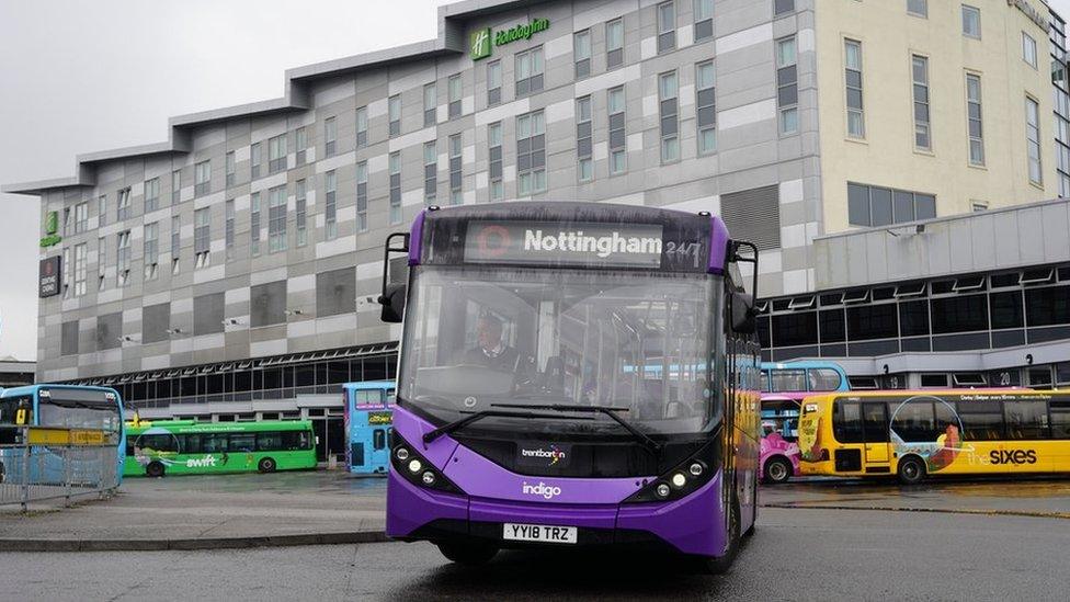 Bus in Derby heading to Nottingham