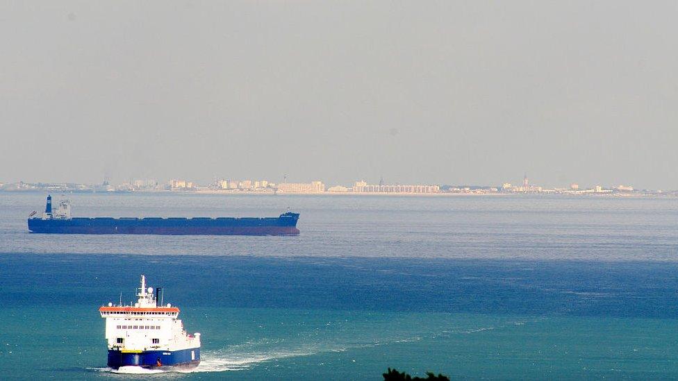 Boats on the busy shipping lanes of the English Channel