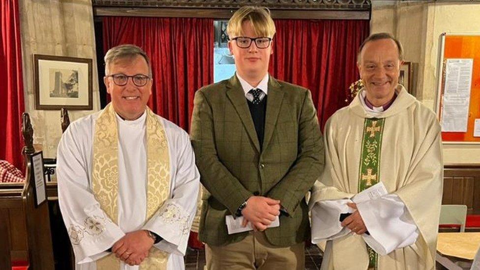 Ben Jenkins, middle, pictured with Bishop Mike Harrison right, and Archdeacon David Jenkins, left