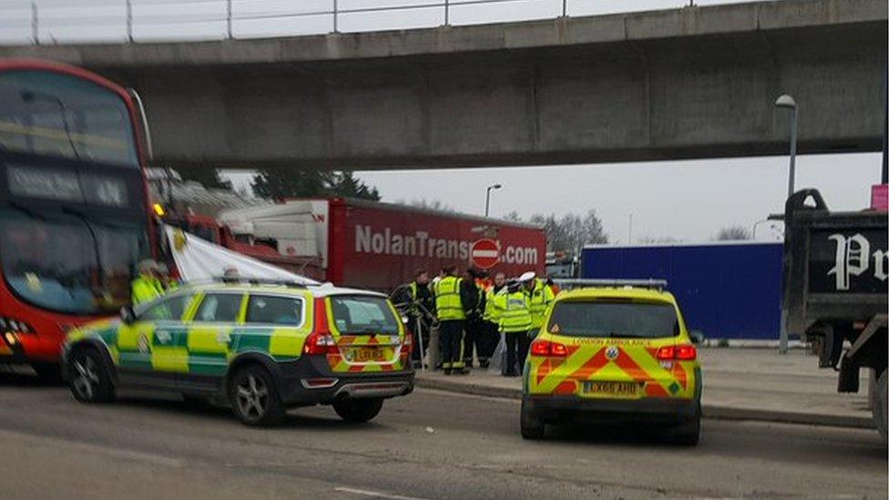 Police attend the scene in Silvertown