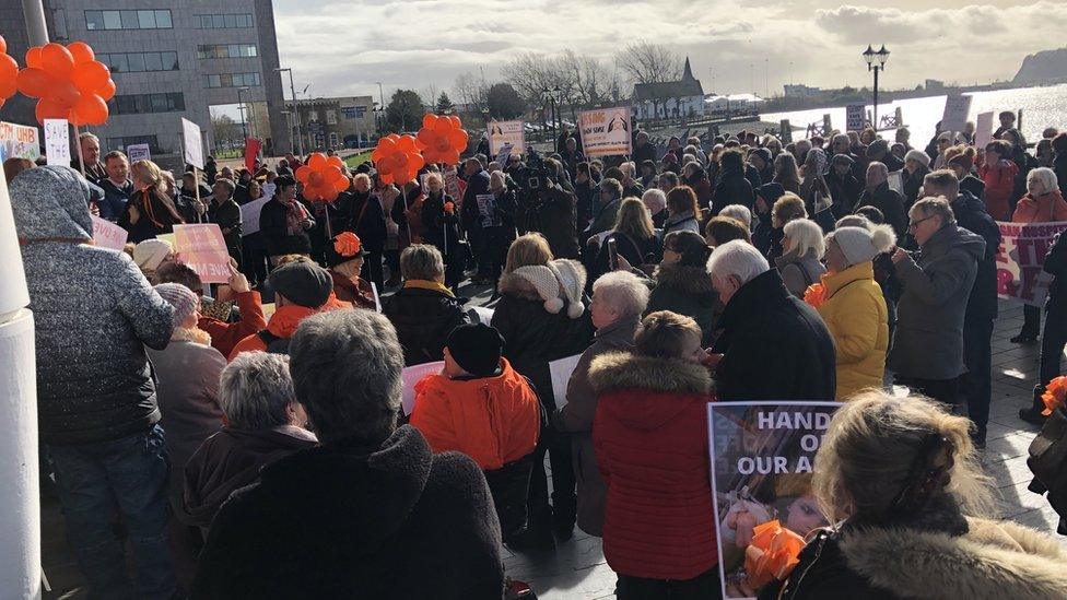 Protesters outside the Senedd