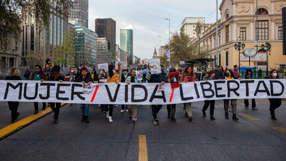 Protesters in Santiago, Chile