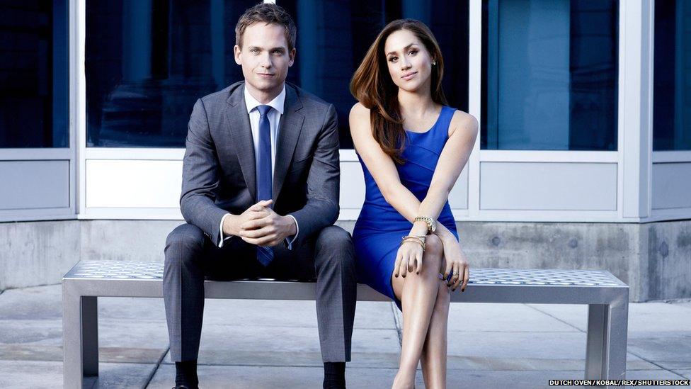 Patrick J Adams as Mike Ross and Meghan Markle as Rachel Zane in Suits