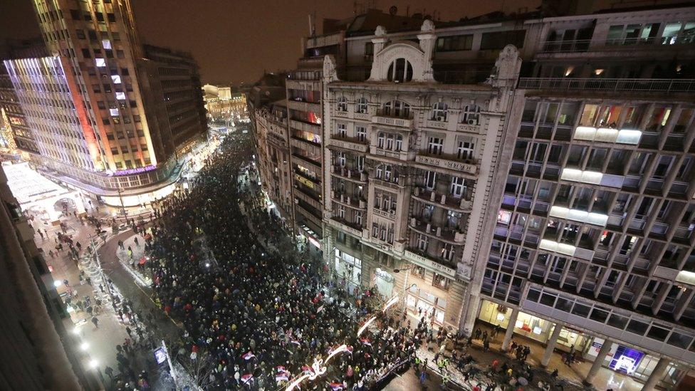 Protesters in Belgrade