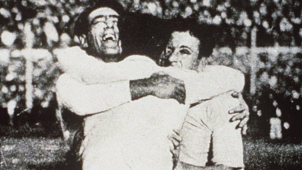 Uruguay celebrate winning the 1930 World Cup