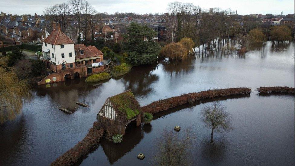 Flooded Rowntree Park in York