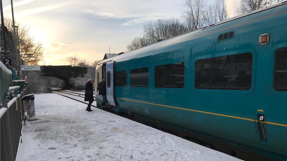 Pontyclun rail station in snow